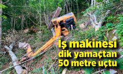 İş makinesi dik yamaçtan 50 metre uçtu: Operatör altında kaldı