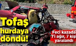 Tofaş hurdaya döndü! Feci kazada 1'i ağır, 7 kişi yaralandı