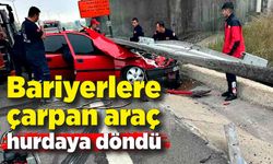 Bariyerlere çarpan otomobil hurdaya döndü