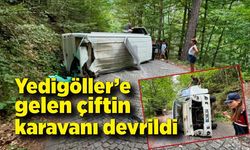 Kamp için Yedigöller’e gelen çiftin karavanı devrildi