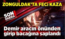 Feci kaza! Otomobili delerek içeri giren demir, bacağına saplandı