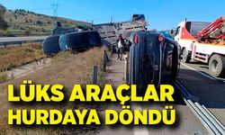 Tır kontrolden çıktı, lüks araçlar hurdaya döndü