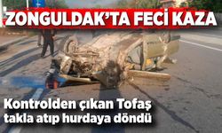 Kontrolden çıkan Tofaş takla atıp hurdaya döndü