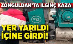 Zonguldak'ta tır çukura saplandı