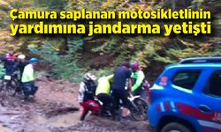 Çamura saplanan motosikletlinin yardımına jandarma yetişti