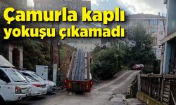 Çamurla kaplı yokuşu çıkamadı