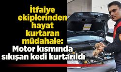 İtfaiye ekiplerinden hayat kurtaran müdahale: Motor kısmında sıkışan kedi kurtarıldı