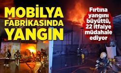 Mobilya fabrikasında yangın...Fırtına yangını büyüttü, 22 itfaiye müdahale ediyor