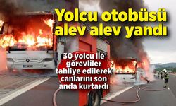 Yolcu otobüsü otoyolda alev alev yandı