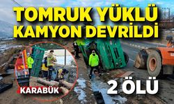 Tomruk yüklü kamyon devrildi: 2 ölü