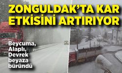 Zonguldak'ta kar etkisini artırıyor; Beycuma, Alaplı ve Devrek beyaza büründü