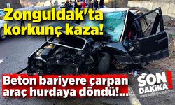 Zonguldak'ta korkunç kaza! Araç hurdaya döndü