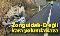 Zonguldak-Ereğli kara yolunda otomobil takla attı