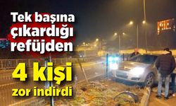 Tek başına çıkardığı refüjden 4 kişi zor indirdi