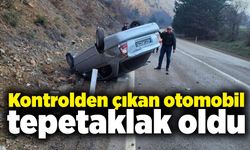 Kontrolden çıkan otomobil tepetaklak oldu