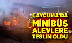 Çaycuma'da  minibüs alevlere teslim oldu