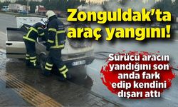 Zonguldak'ta araç yangını! Aracın yandığını son anda fark edip kendini dışarı attı