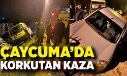 Çaycuma'da korkutan kaza! Ticari araç yol kenarına devrildi