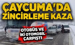 Çaycuma'da zincirleme kaza: Otobüs ve iki otomobil çarpıştı