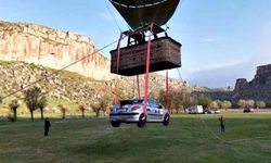 Aksaray'da balonla otomobil uçurdular
