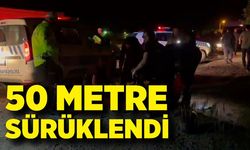 Kaza yapan motosikletin sürücüsü 50 metre sürüklendi