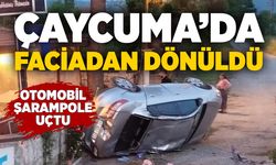 Çaycuma’da faciadan dönüldü: Otomobil şarampole uçtu