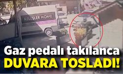 Gaz pedalı takılan motosiklet işyerinin duvarına tosladı