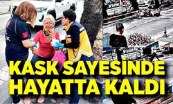 Motosiklet sürücüsü kask sayesinde hayatta kaldı