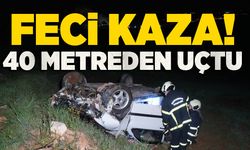 Kontrolden çıkan otomobil 40 metre yükseklikten tarlaya uçtu