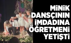 Minik dansçının partnerinin sahnede ayakkabısı çıkınca imdadına öğretmeni yetişti