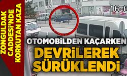 Otomobilden kaçarken devrilerek sürüklendi