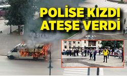 Polis ekibi işlem yapmak isteyince hacizli aracı ateşe verdi