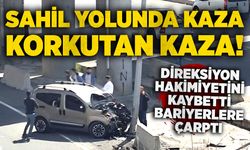 Sahil yolunda korkutan kaza: Direksiyon hakimiyetini kaybetti, bariyerlere çarptı