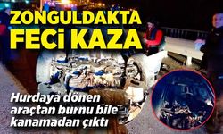Hurdaya dönen araçtan burnu bile kanamadan çıktı