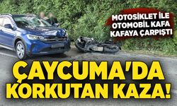 Çaycuma'da korkutan kaza: Motosiklet ile otomobil kafa kafaya çarpıştı
