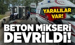 Beton mikseri devrildi: 2 yaralı