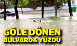 Göle dönen bulvarda yüzdü