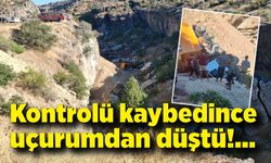 Kontrolden çıkan hafriyat kamyonunun uçuruma düştü
