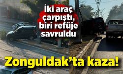 Zonguldak’ta korkutan kaza: Araç refüje savruldu