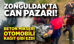 Beton mikseri, otomobilin üzerine devrildi; 1 ölü, 1 yaralı