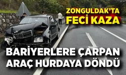 Zonguldak'ta feci kaza! Otomobil bariyere çarparak durabildi