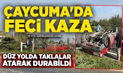 Çaycuma'da feci kaza: Düz yolda taklalar atarak durabildi