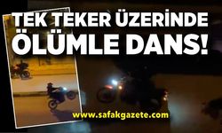 Motosikletlilerin tek tekerle tehlikeli yolculukları kamerada