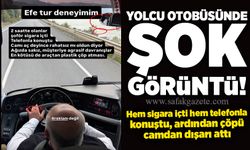 Yolcu otobüsünde şok görüntü! Sigara içti, telefonla konuştu!
