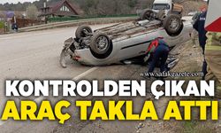Kontrolden çıkan araç takla attı