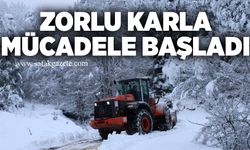 Köy yollarında zorlu karla mücadelesi başladı