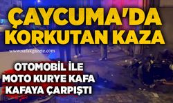 Çaycuma'da feci kaza: Otomobil ile moto kurye kafa kafaya çarpıştı