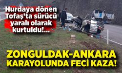 Zonguldak-Ankara Karayolunda feci kaza! Tofaş hurdaya döndü