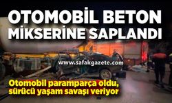 Otomobil beton mikserine çarptı