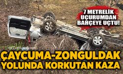 Çaycuma-Zonguldak yolunda korkutan kaza: 7 metrelik uçurumdan bahçeye uçtu!
